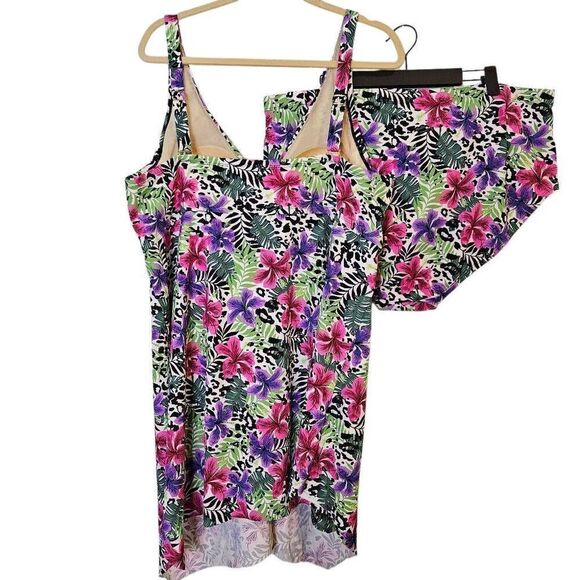 Swimsuits For All (Swim 365)womens 2 piece swimsuit, colorful floral design. S - Picture 2 of 5
